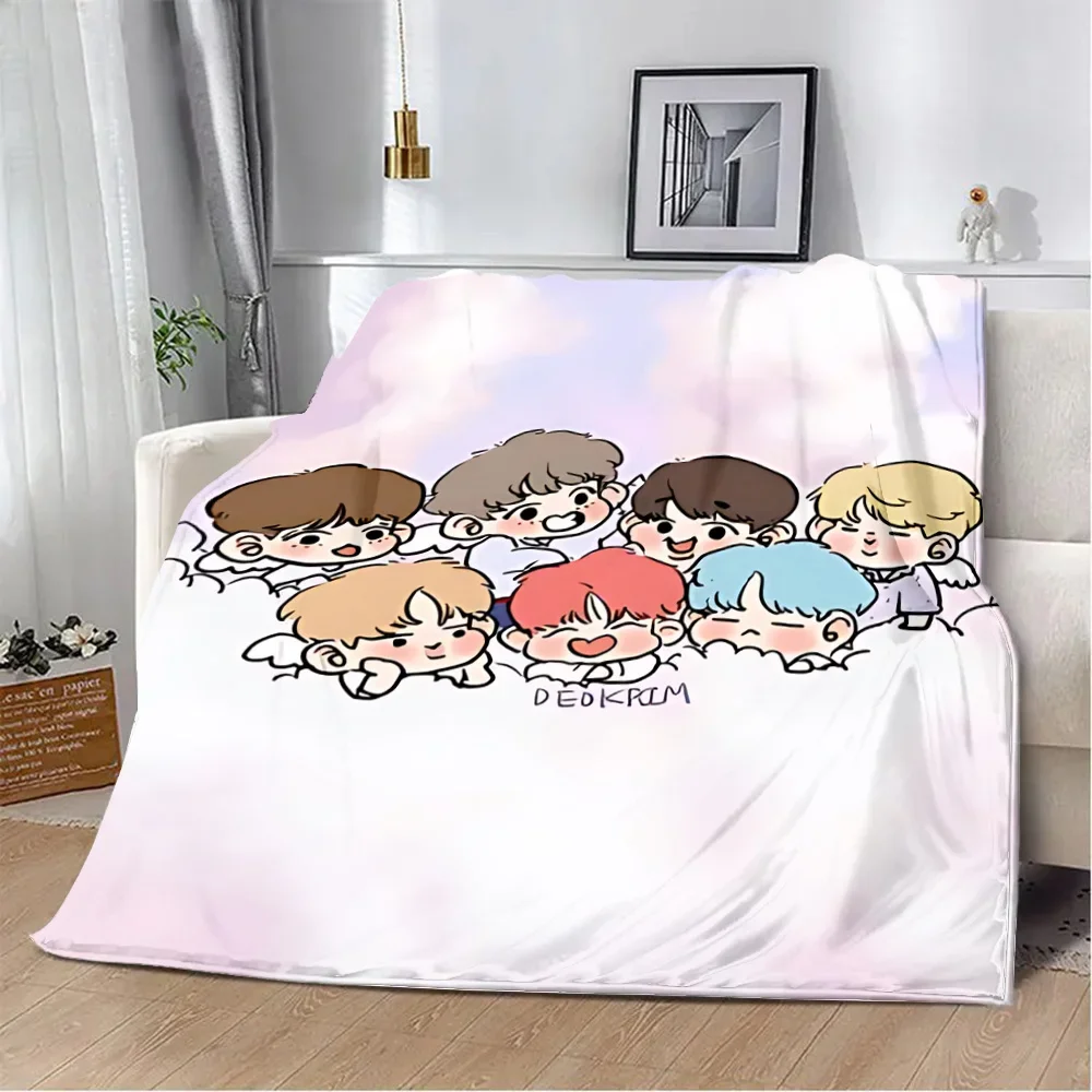 Hot Cartoon K-pop Printed Blanket Picnic Blankets Warm Blanket Soft and Comfortable Blanket Home Travel B-BTS-S New Birthday