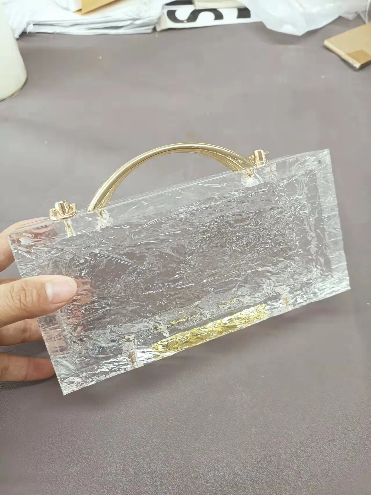 New Banquet Bag Ice Cracked Transparent Acrylic Handbag