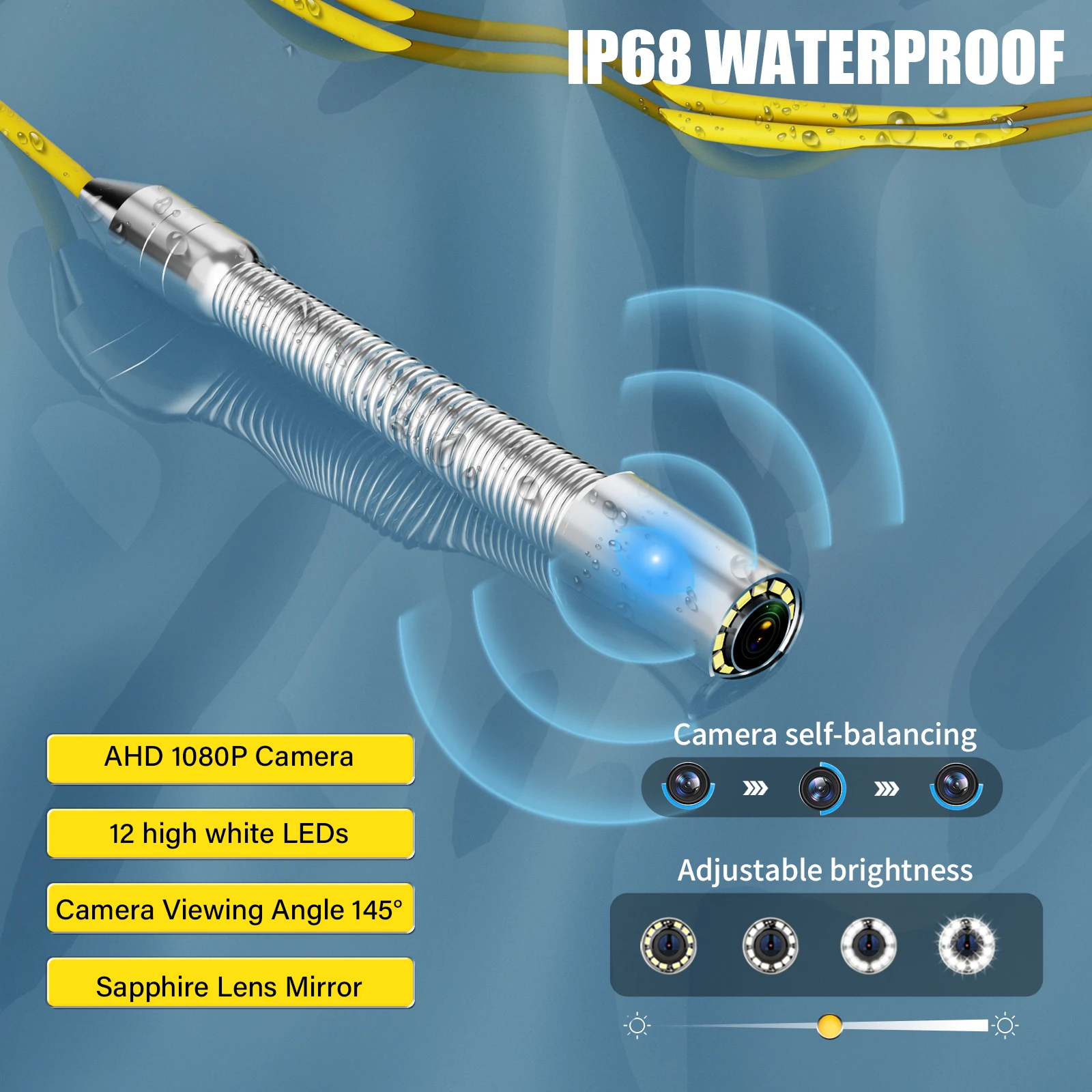 10" IPS Sewer Pipe Inspection Camera with Locator Meter Counter DVR  Auto Self-Leveling 512hz AHD 1080P Video Borescope Camera