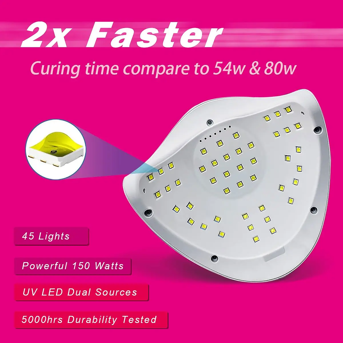 Lampada per unghie in Gel UV, lampada per unghie a LED con sensore da 150W 4 impostazioni del Timer essiccatore per unghie UV per smalto Gel cura accessori per unghie professionali