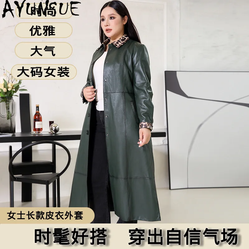 AYUNSUE 진짜 양피 정품 가죽 자켓 여성 X-롱 트렌치 코트 여성 자켓 가을 옷 2025 Jaqueta De Couro