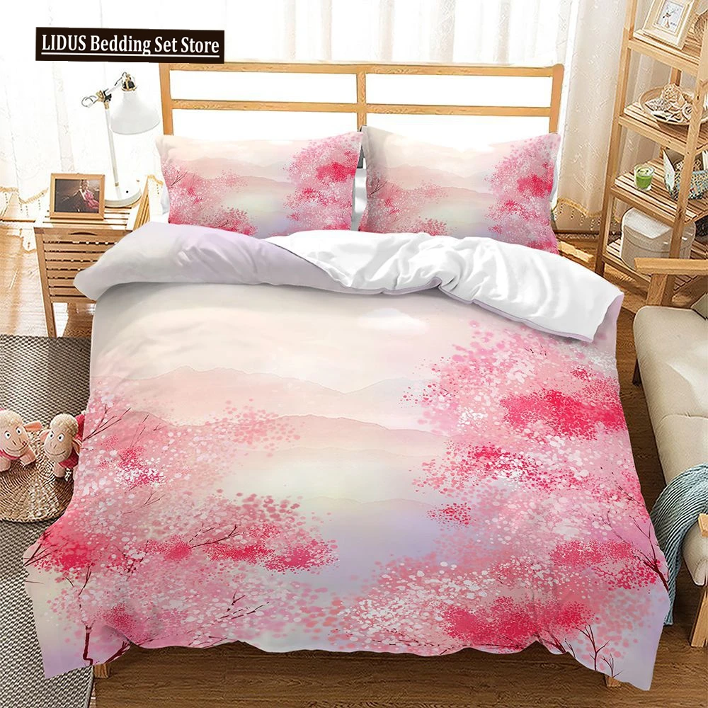 

Cherry Blossoms Duvet Cover Set Japanese Spring Romantic Theme Pink Flower Sakura King Size For Kid Women Polyester Bedding Set