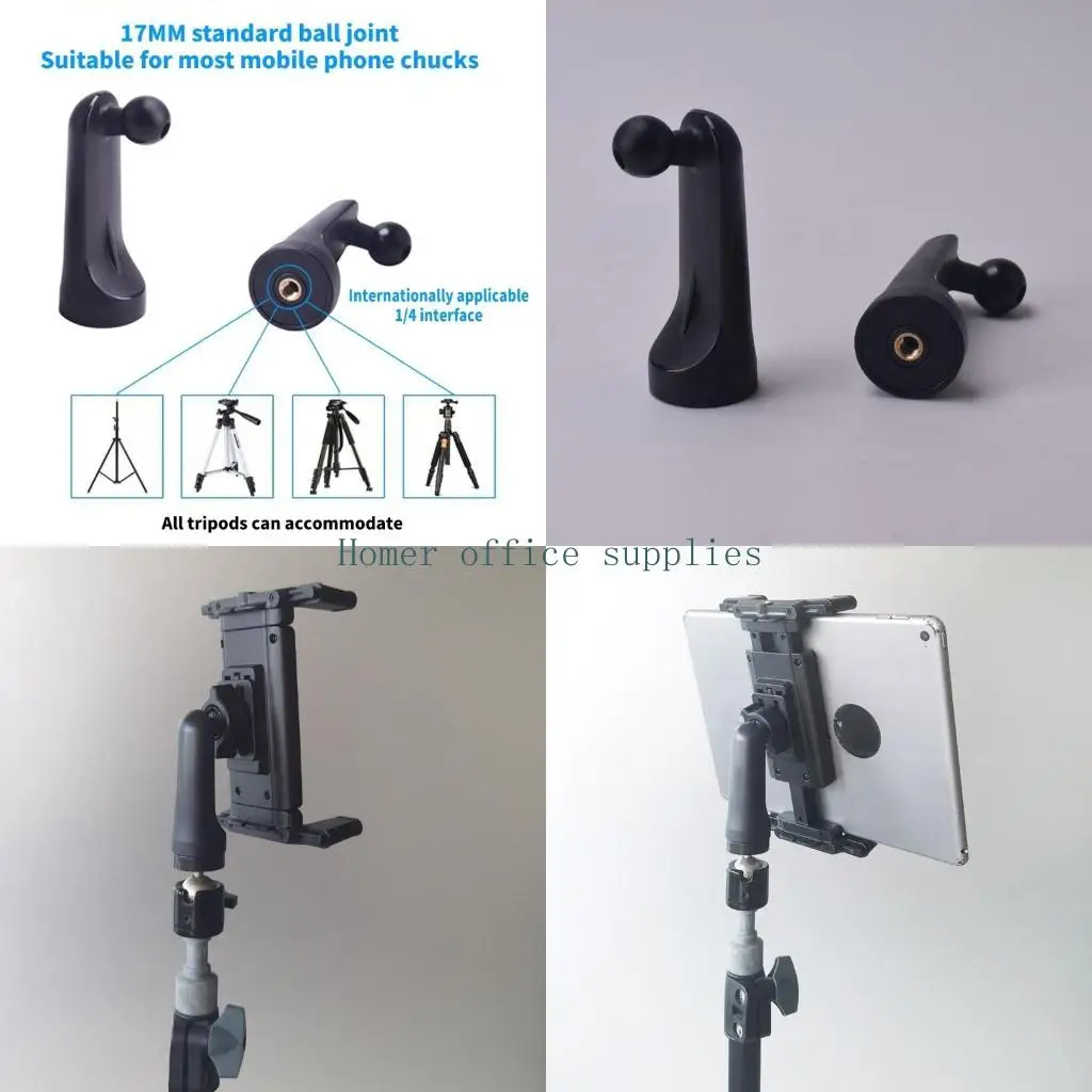 

K43B 1/4in to 17mm Rotate Adapter Adjustable Ball Mount Connector Swivel Bolts for Tripod Selfie Grip Stand Phone Tablet Clip