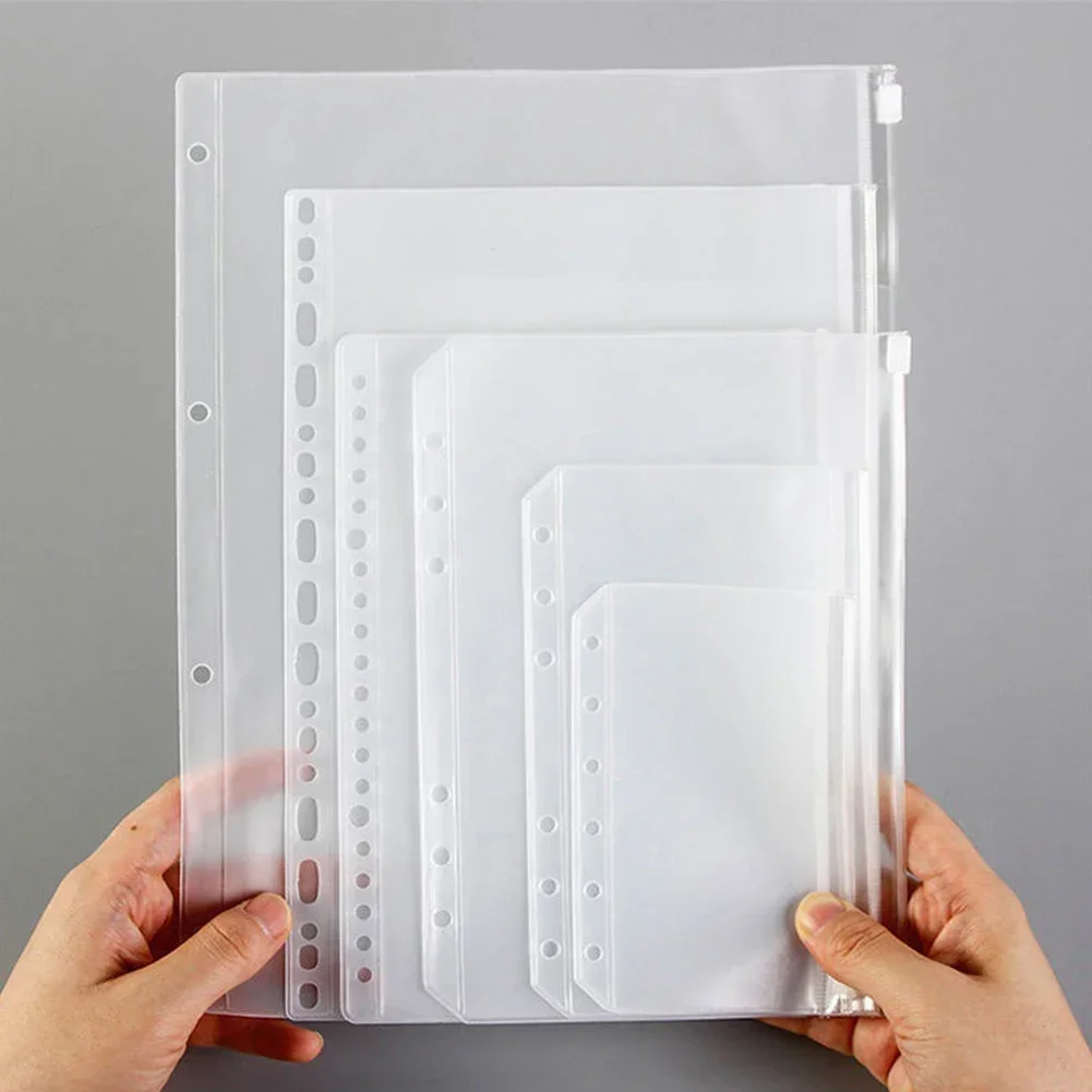 مريحة واضحة PVC A5 A6 A7 جيوب الموثق واضح سستة المجلدات ل 6-حلقة دفتر الموثق الملفات تقارير الموثق