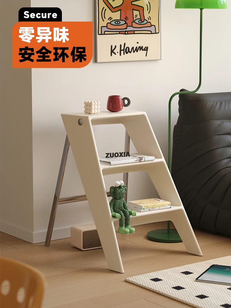 

Lower left Household folding ladder stool Indoor multi-functional thickened folding ladder Simple creative non-slip plastic high