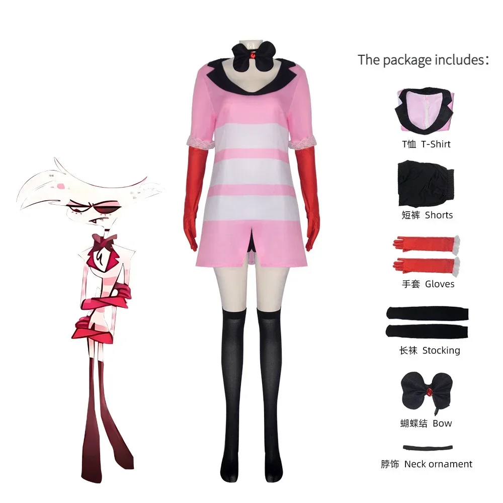 

Anime Hazbin Hotel Cos Angel Dust Cosplay Costume Uniform Wigs Hell Inn Disguise Cloth Gloves Bow Tie Women Halloween Roleplay