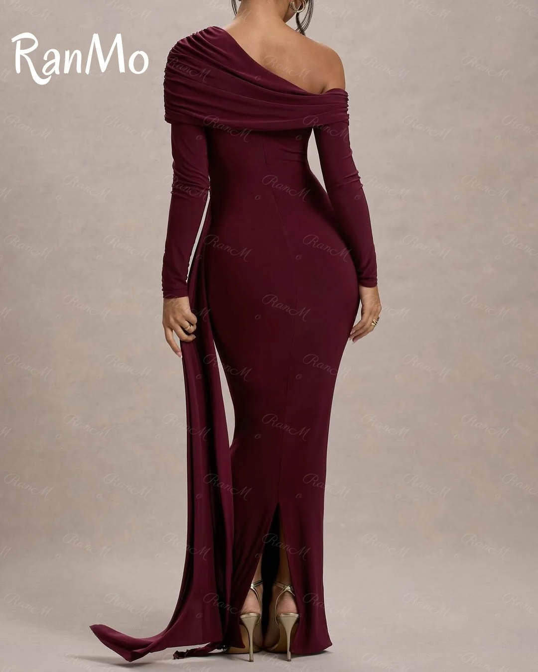 Ranmo Customized Classic Burgundy One Shoulder Evening Dress High Quality Jersey Prom Dresses Temperament Bespoke Occasion Gowns