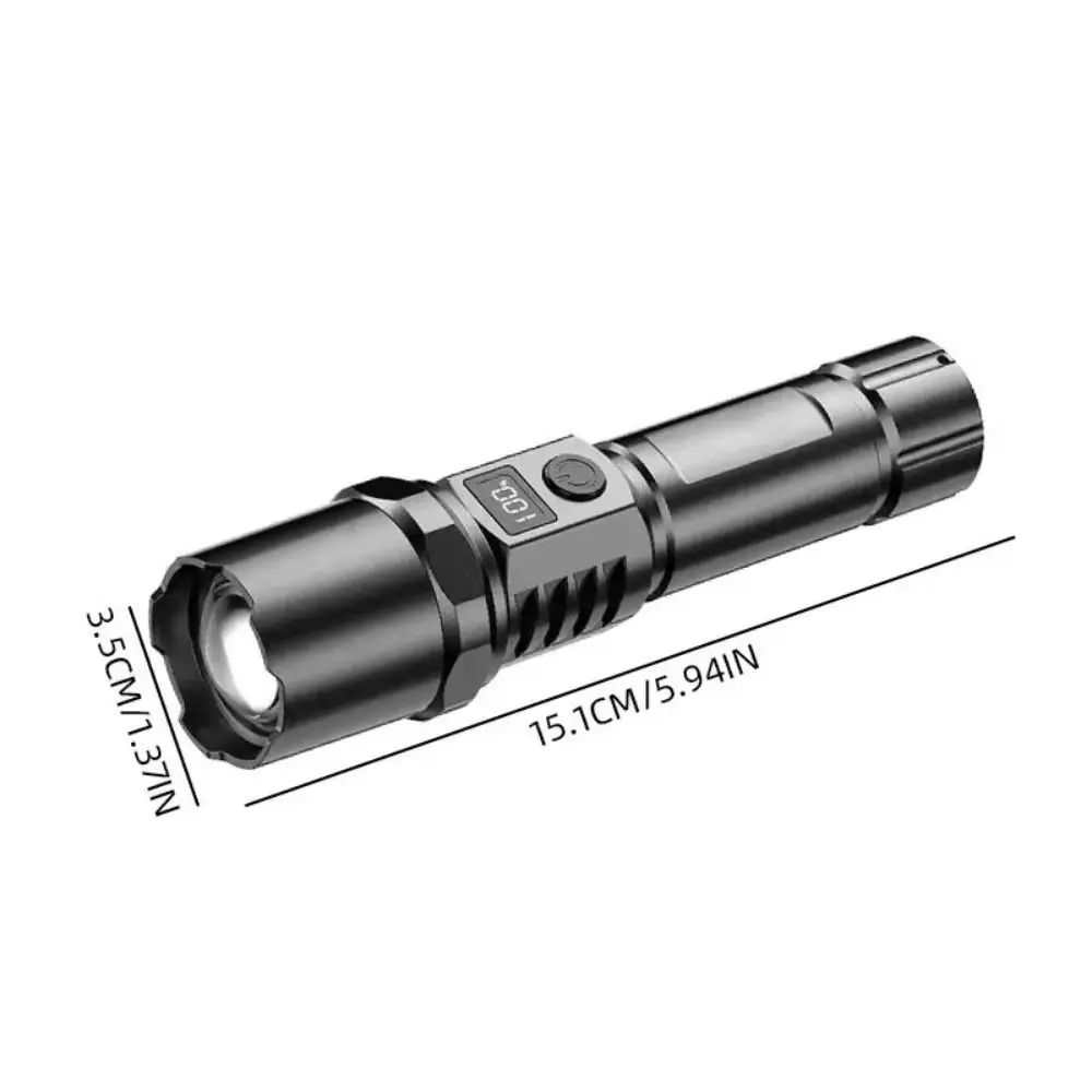 2025 3 Lighting Modes Super Bright LED Flashlight USB C Rechargeable Retractable Torch Zoom Flashlights Camping
