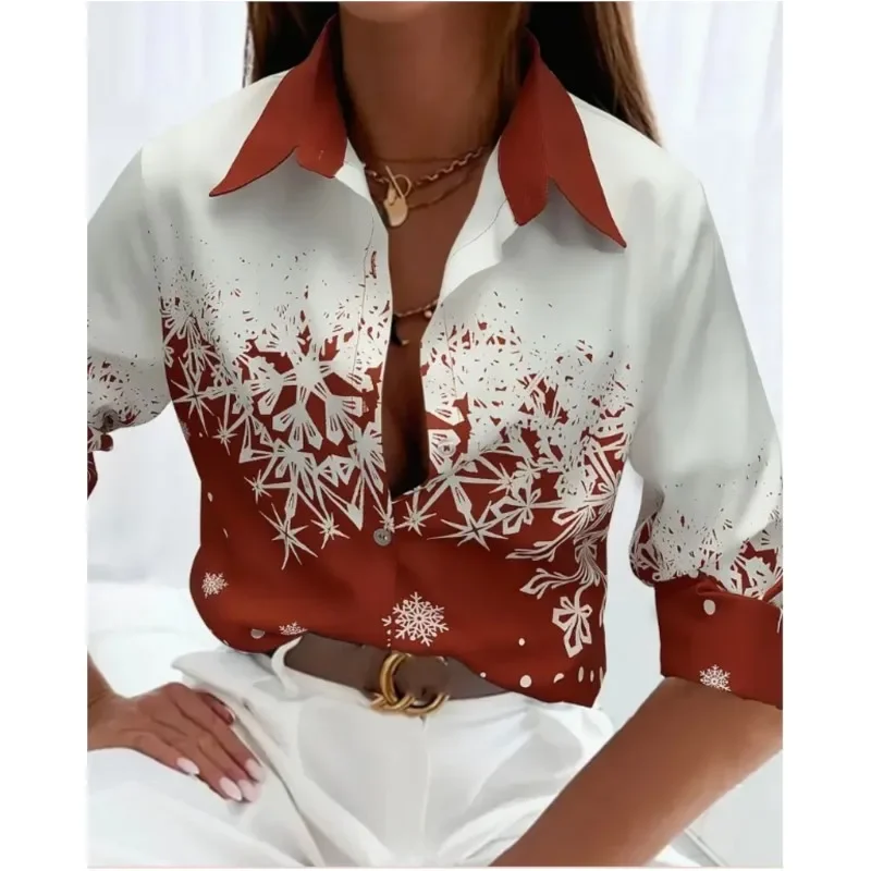 New Christmas Style Womens Long Sleeve Shirts Fashion Street Clothing Autumn Tops Christmas Santa Claus Snowman Shirts Ladies