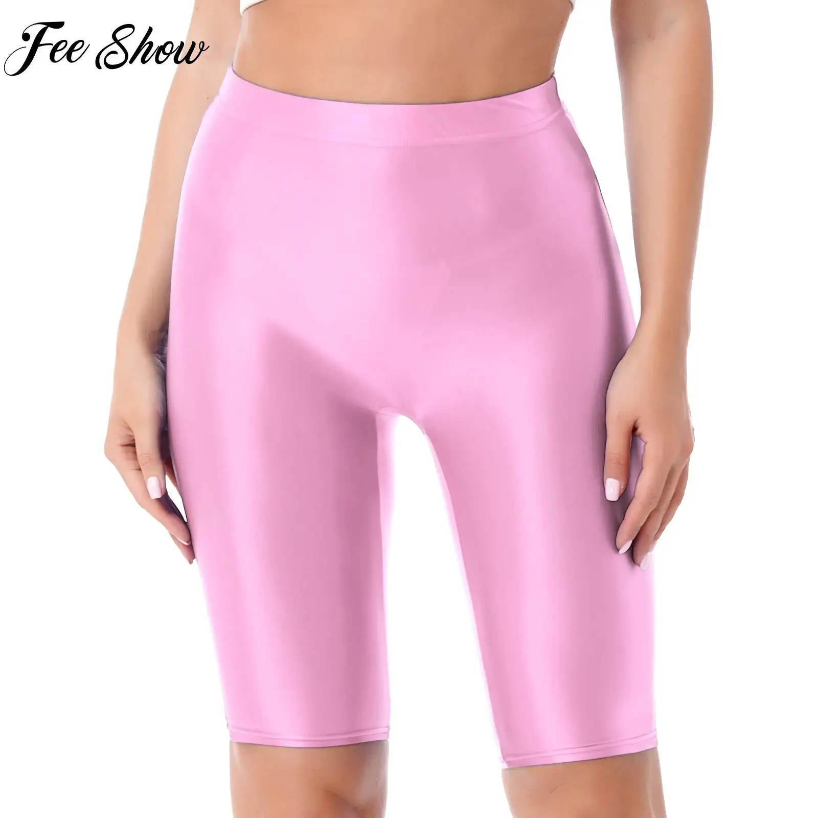 

Womens Shorts Glossy High Waist Elastic Waistband Short Pants for Woman Gymnastics Workout Sports Bottoms