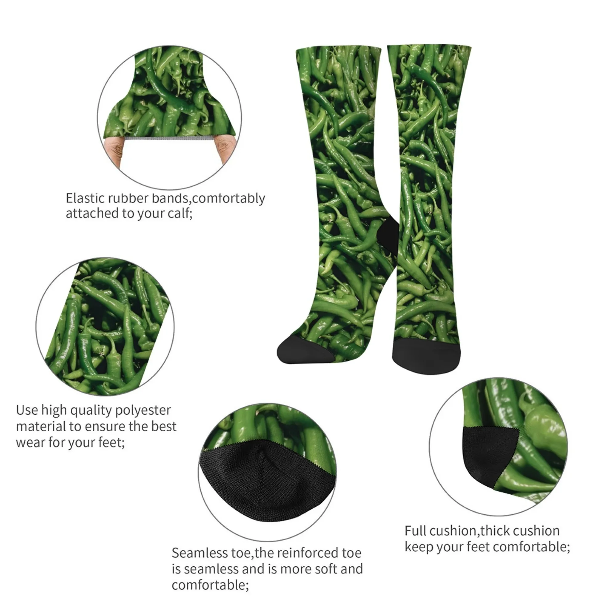 Calcetines de chile verde realistas con estampado de pimiento picante, calcetines cálidos con temática de vegetales, regalo divertido para cocineros