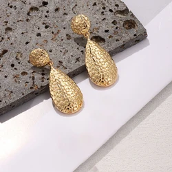 2024 Statement Vintage Long Teardrop Texture No Hole Ear Clips for Women Trendy Exaggerated Design Dangle Earring party jewelry