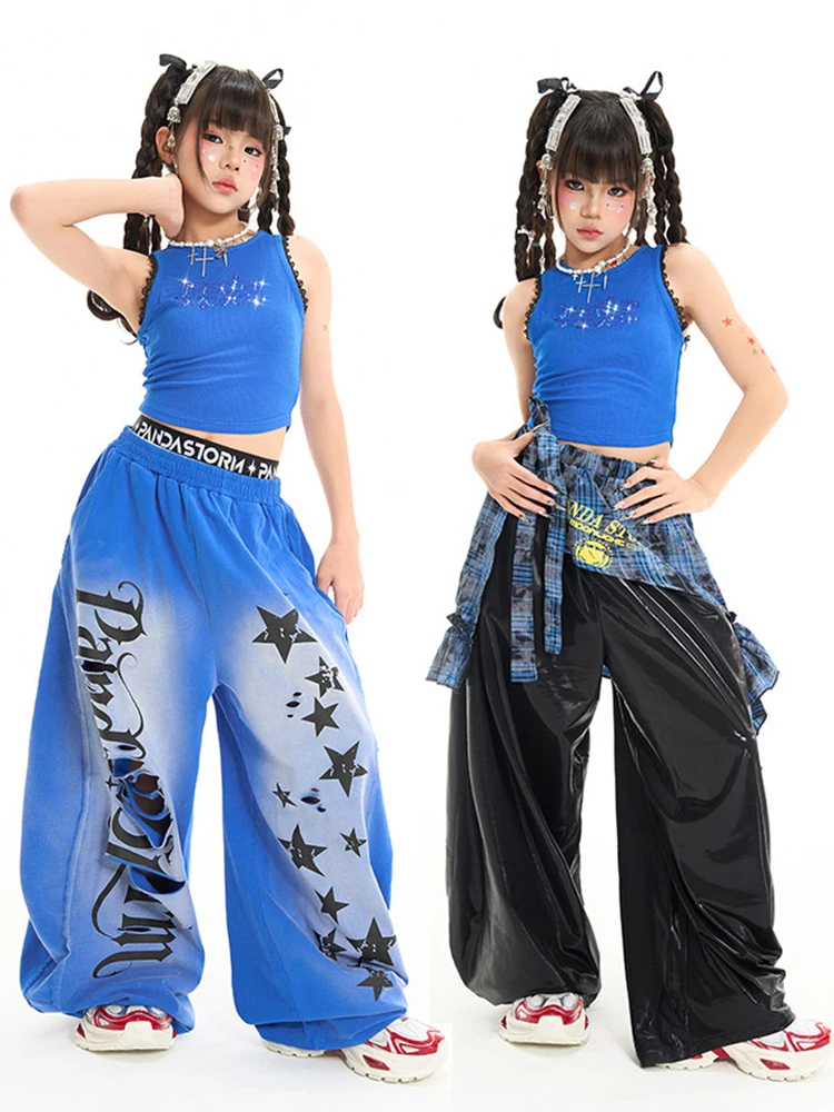 

Костюм для джазовых танцев Cool Kid Blue Suit 2026 для девочек, групповой K-pop танцевальный костюм, уличная одежда в стиле хип-хоп для выступлений, модель DN23370