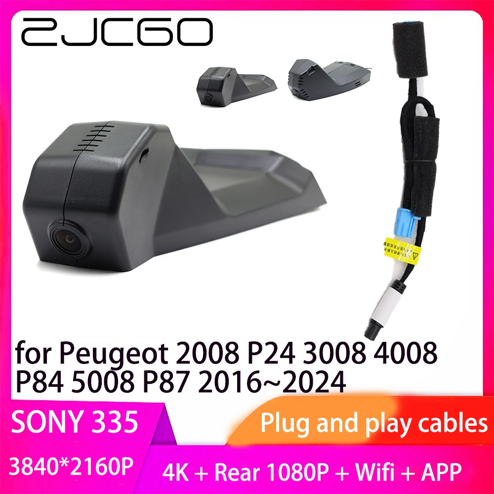 ZJCGO Plug and Play DVR Dash Cam 4K 2160P Gravador de vídeo para Peugeot 2008 P24 3008 4008 P84 5008 P87 2016 ~ 2024