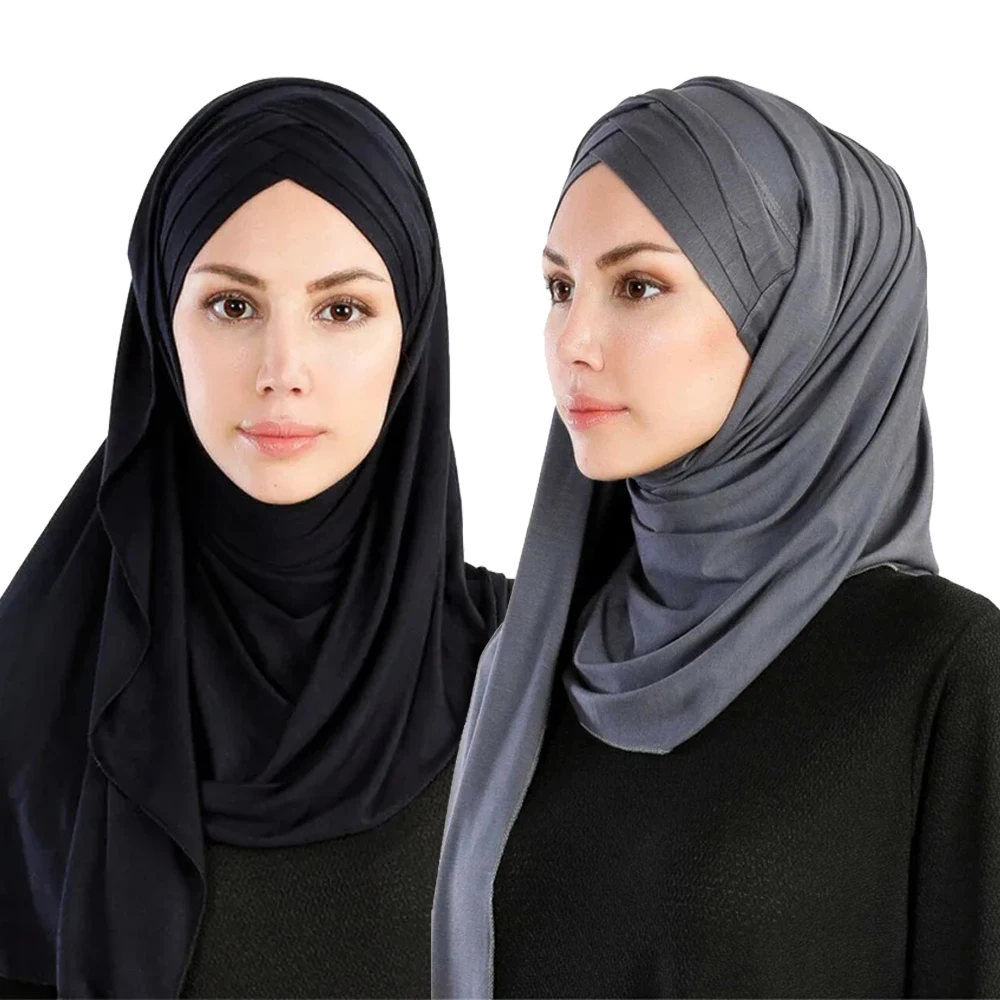 Women Jersey Scarf Soft Plain Cotton Instant Hijab Shawls and Wraps foulard femme muslim Hijabs Ready To Wear Headscarf