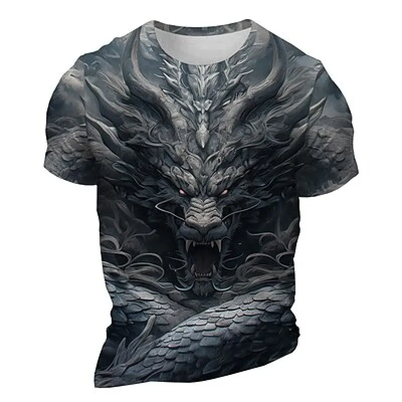 

Retro 3d Short Sleeve Animal Dragon Graphic Design Vintage Men's 3D Print T Shirt Tee Sports Outdoor Holiday Going Out T Shirt