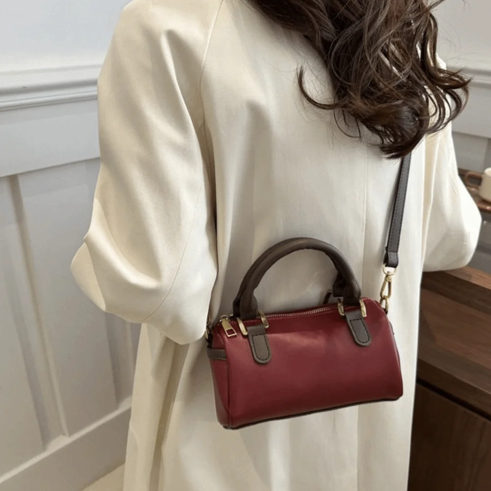 

Trendy French Style Bowling Bag Large Capacity Elegant Women Handbags Cute Casual Cylindrical Bag Travel