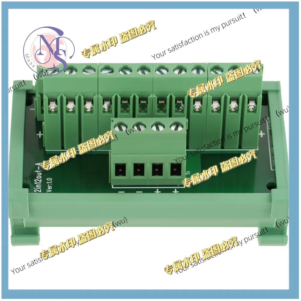 12-Position DIN rail mounting interface module 2 in and 12 out, screw terminal row power distribution expansion board