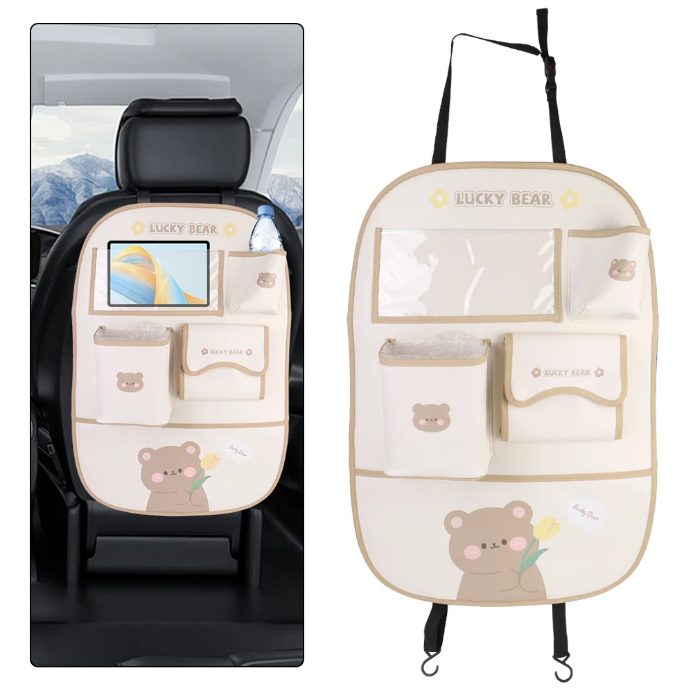 Styl kreskówkowy 5. kieszeni do przechowywania Kick Mat Protector dla dzieci z uchwytem na tablet z ekranem dotykowym Odpinany organizer na tylne siedzenie samochodu