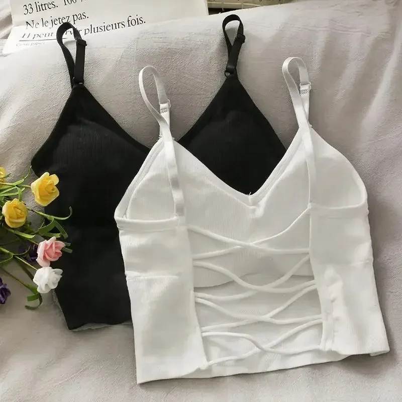 Dames Tops Sexy Tank Top Vrouwen Gebouwd In Bh Effen Kleur Camis Voor Vrouwen Crop Top Off Shoulder Mouwloos Hemdje 2024 Nieuw