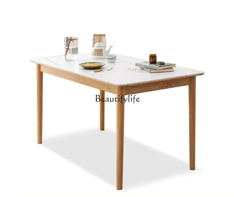 

Nordic solid wood rock slab dining table household log rectangular dining table