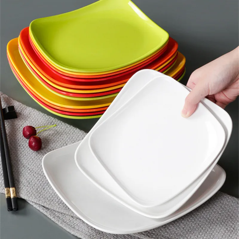 Imitation Porcelain Western Main Dinner Dish Square Fast Food Hot Pot Salad Dessert Plate for Wedding Family Kitchen Tableware