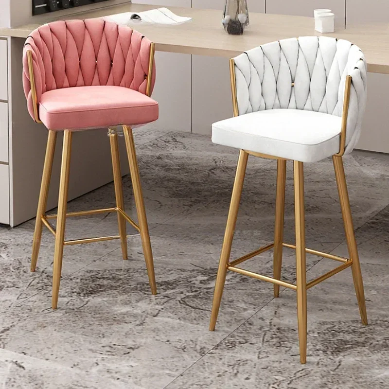 Kitchen Pinkr Velvet Disk Base Gold Legs Bar Stool For Kitchen Throne Chair Bar Counter Chaise Haute Pour Bar Luxury Furniture