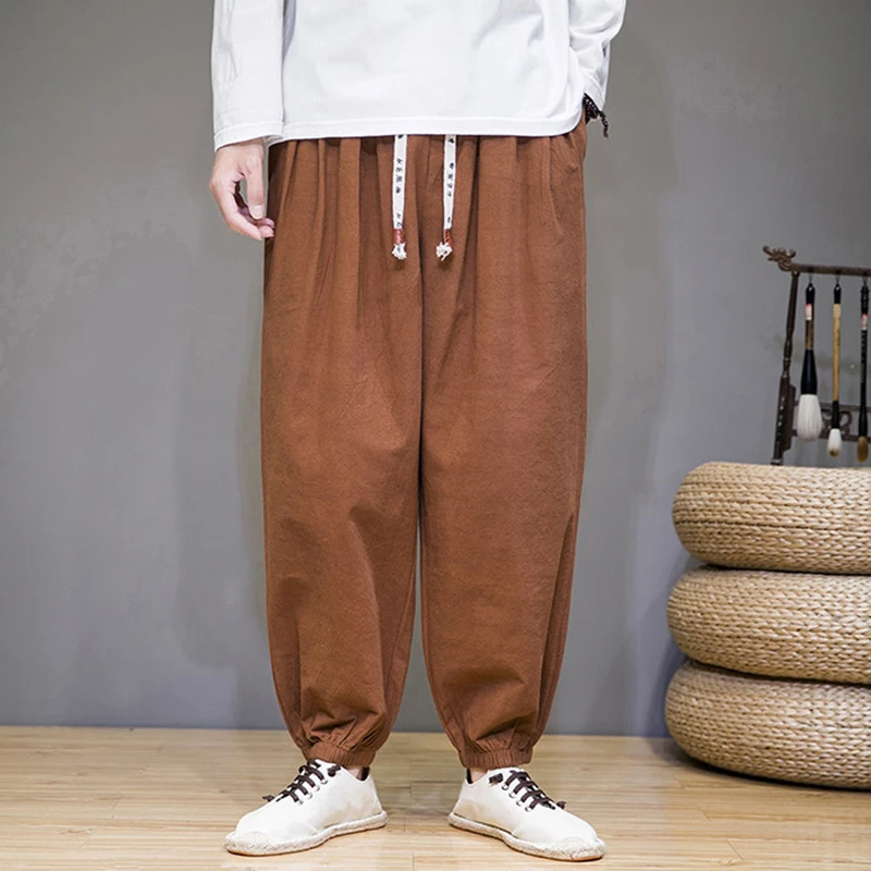 

Men Cotton Linen Harem Pants New Arrival 2026 Spring Simple Style Solid Color Loose Male Ankle-length Casual Pants N092