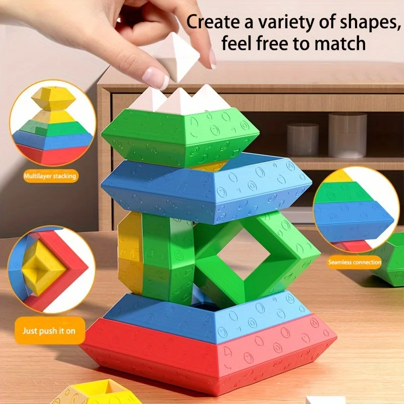 Pyramid Stacking Building Blocks Tower for Toddlers, 3D Geometry Space Game Montessori Educational Toys, Holiday Gift for Kids