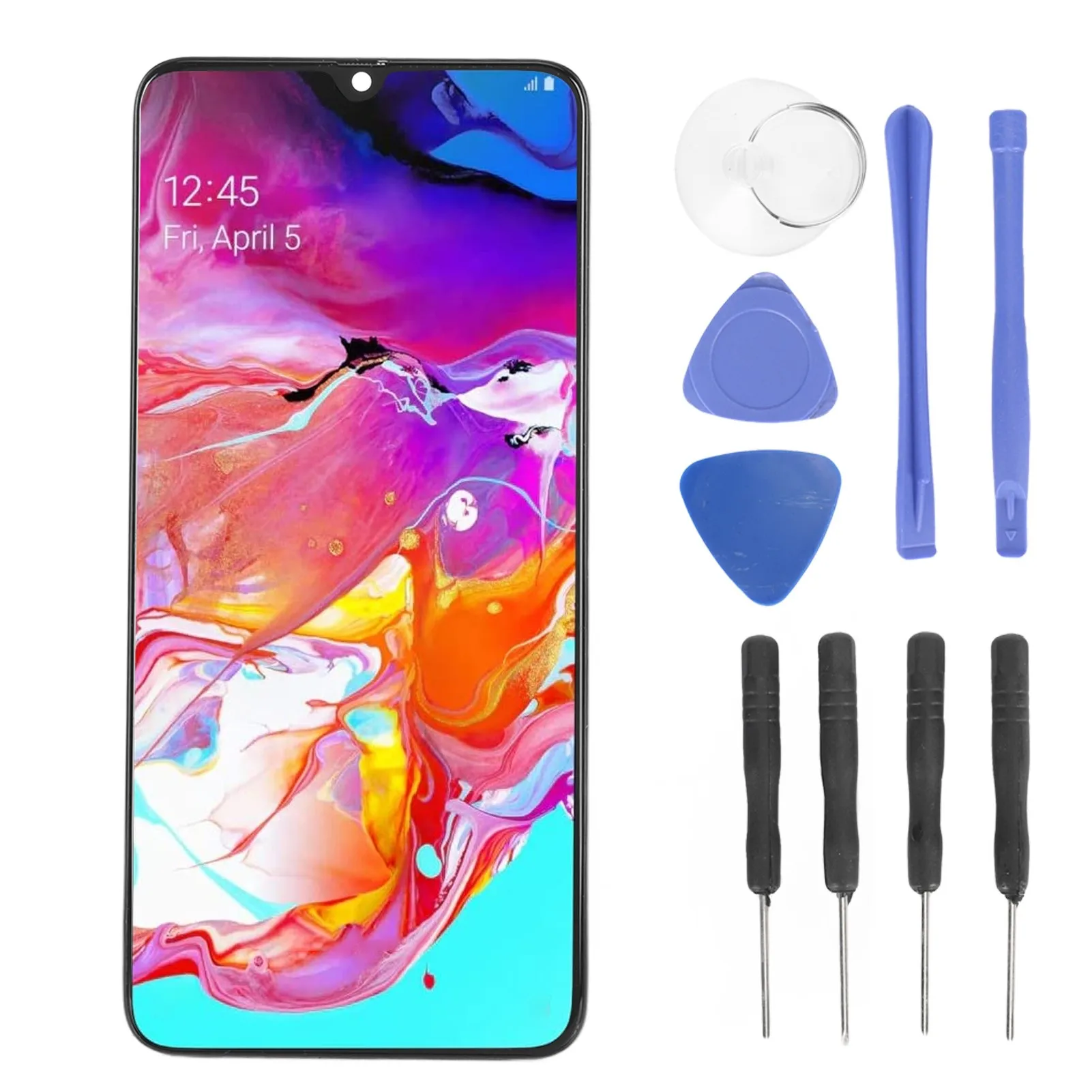 LCD Display Digitizer Screen with Frame for Samsung Galaxy A70 A705 6.7 Inch Touch Screen Assembly Replacement with Repair Tool