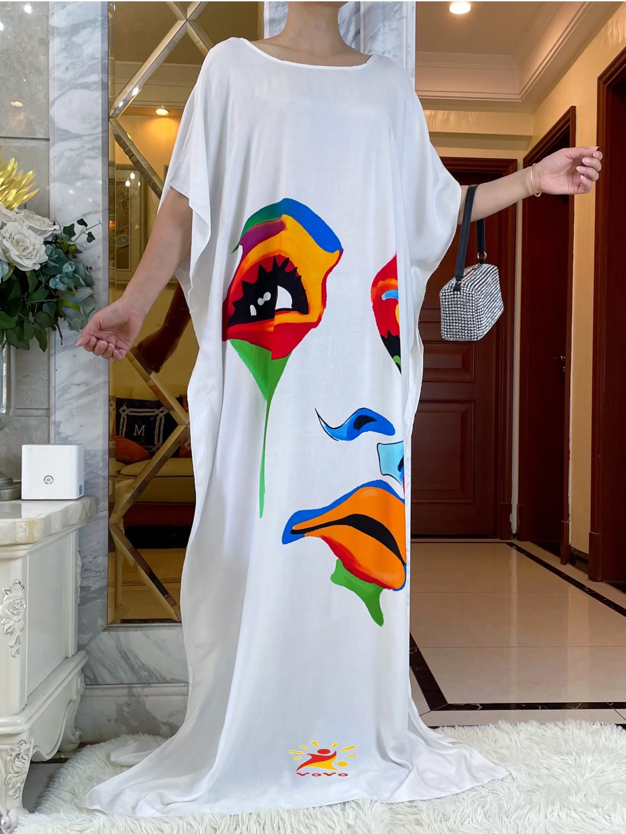 New Summer African Short Sleeve Cotton Dresses With Big Scarf Loose Printing Floral Boubou Maxi Islam Women  Abaya Clothes