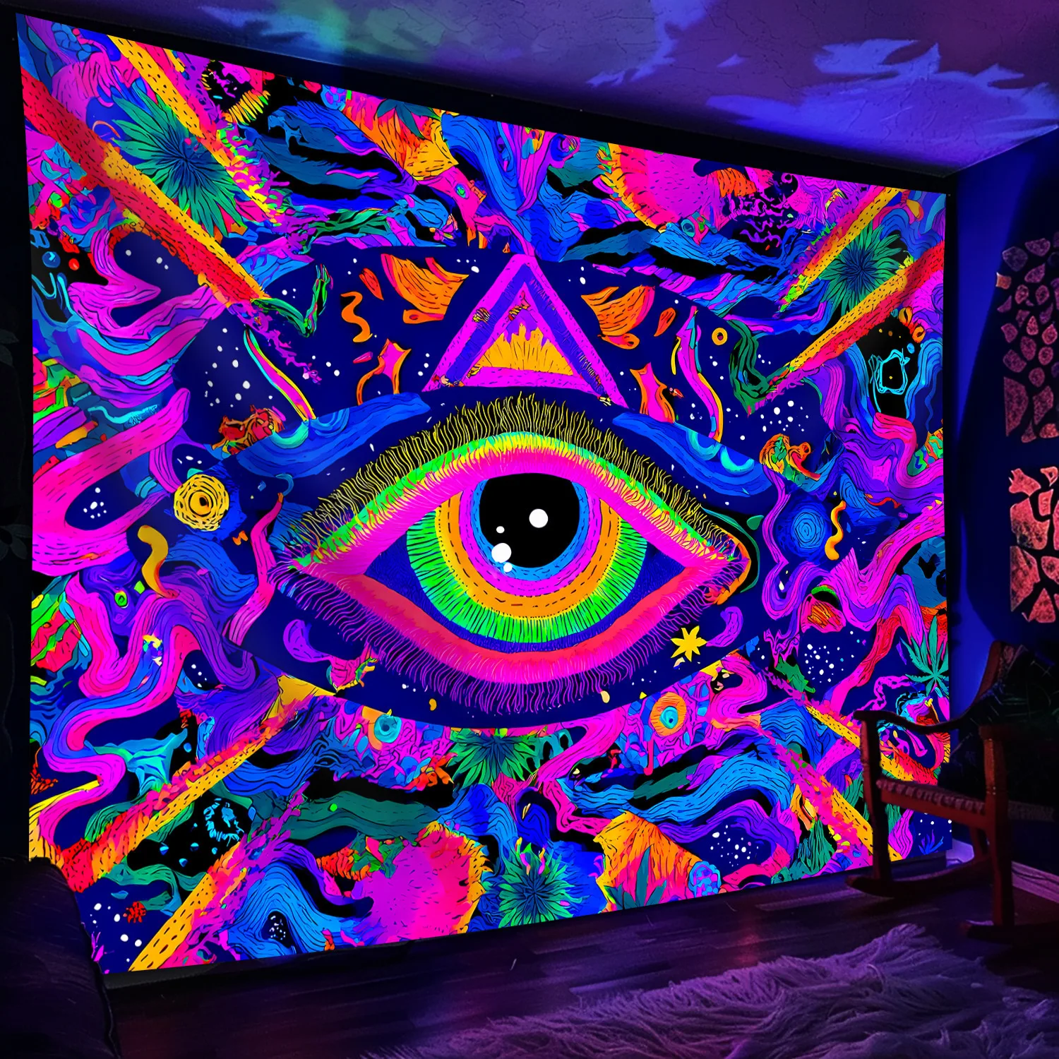 Psychedelic Eye Tapestry 2D Flat Wall Art with Vibrant Cosmic Patterns for Bedroom Living Room Trippy Decor