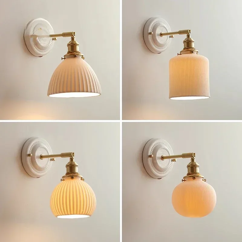 

Pull Chain Switch Wall Light Ceramic Nordic Modern Coffee Bedroom Living Room LED Wall Copper Home Decor