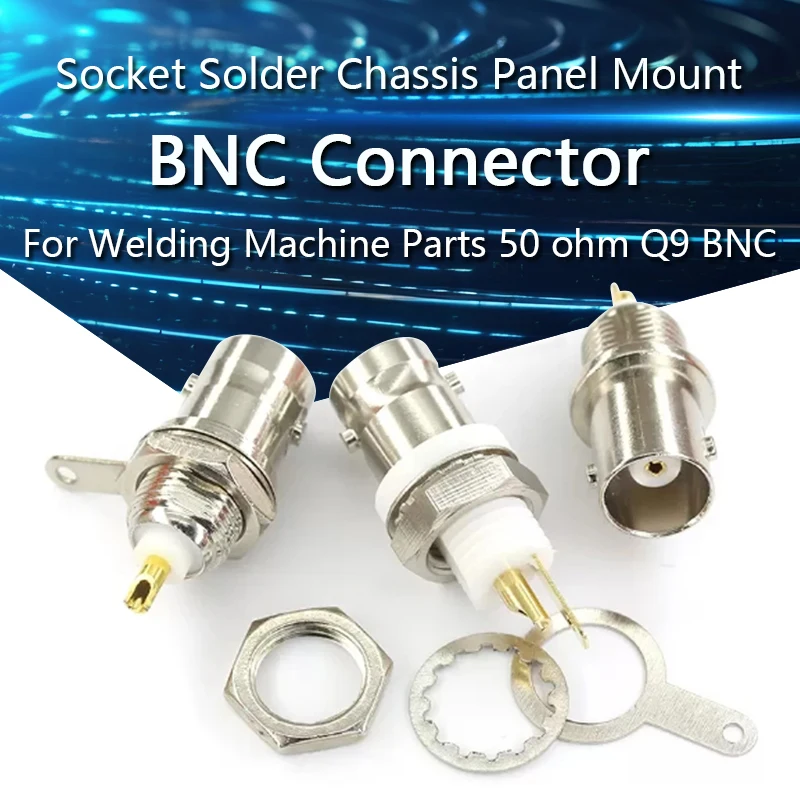 BNC Female Socket Solder Connector Chassis Panel Mount Coaxial Cable For Welding Machine Parts 50 ohm Q9 BNC-50KY Insulation