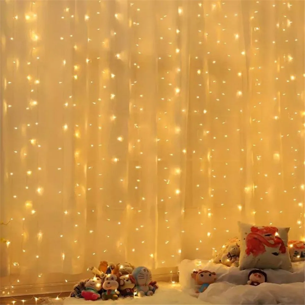 LED Curtain Garland USB String Lights Fairy Festoon with Remote Wedding Holiday New Year 2025 Christmas Decoration for Home