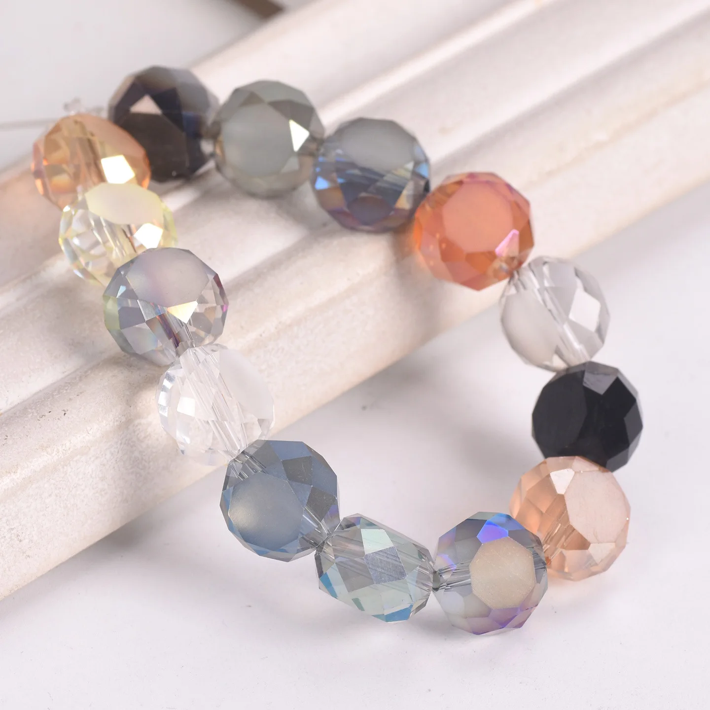 Cuentas redondas planas para fabricación de joyas, abalorios sueltos de cristal facetado de 12mm y 14mm para manualidades, 10 piezas