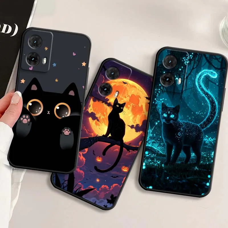 

Cartoon Cat Cute Phone Case Cover For Motorola G85 Edge 50 G24 G35 G14 G04 40 G72 G34 G G54 G13 G32 5G Black