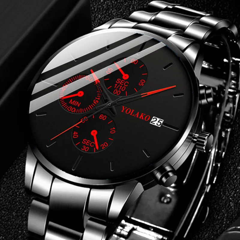 Fashion Men\'s Watches Stainless Steel Strap Date Business Leisure Gift Quartz Watch for Men