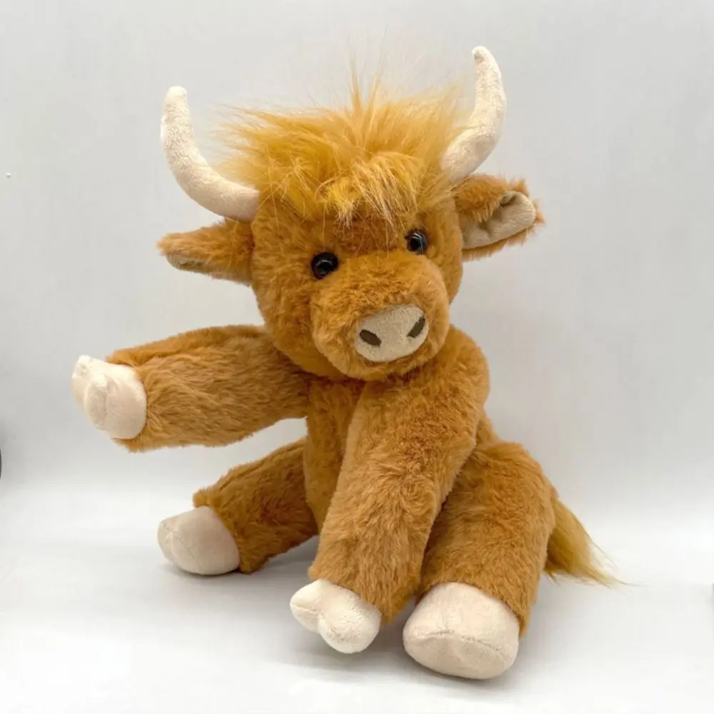 Simulation Highland Cow Plush Toy Joints Movable Flower Hairband Movable PP Cotton Doll Soft Toy Fluffy Texture