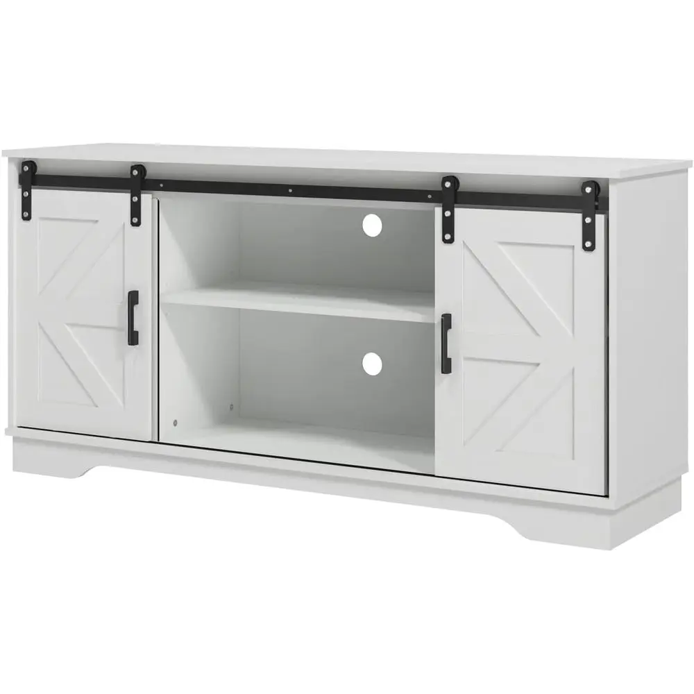 White Wooden Sliding Barn Door Sideboard Cabinet for Kitchen & Living Room Storage