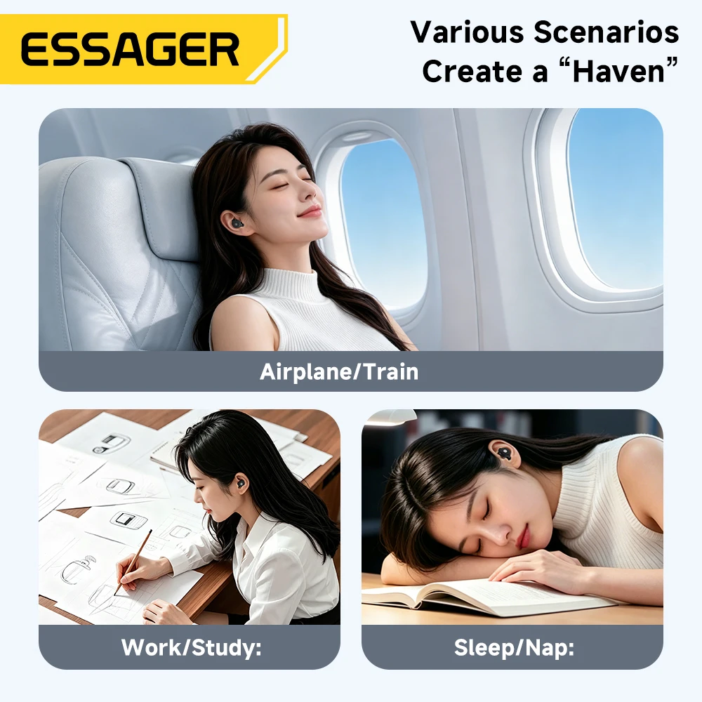 Essager 소음 제거 수면 귀마개 45-49dB 소음 방지 청력 보호 수면 작업 연구 ... - 5