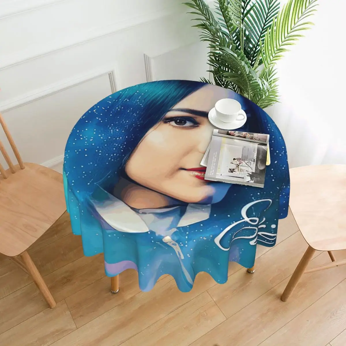 Evie Blue Princess Descendants 3 Waterproof Round Tablecloth Oilproof Table Cloth for Kitchen Events Dining Table Cover 60inches