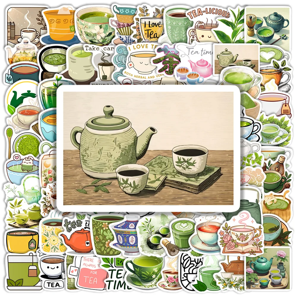 Vintage Tea Culture Illustration Stickers Waterproof Vinyl Decals DIY Gift Toys for Scrapbook Phone Laptop Luggage Water Bottles