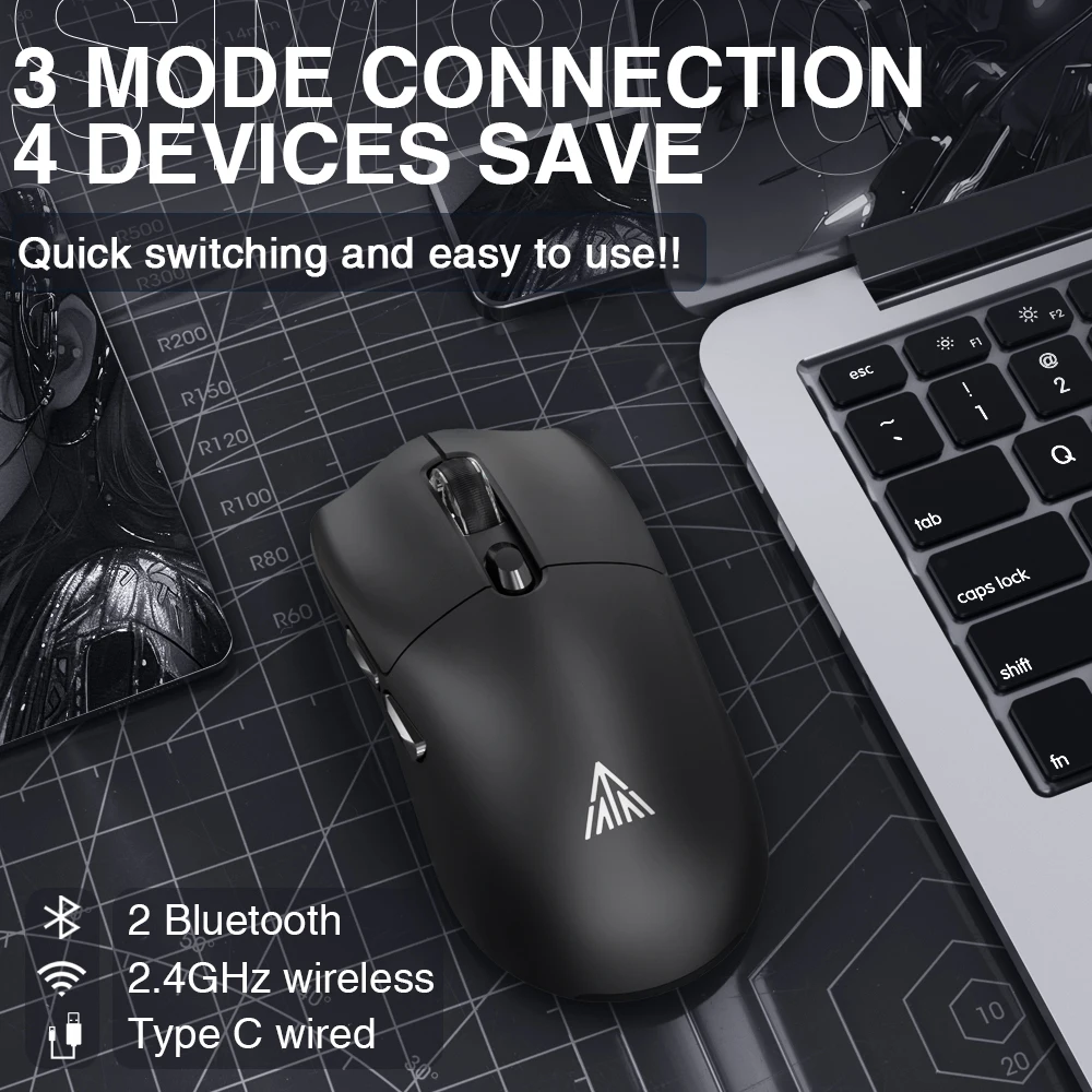 SOLAKAKA SM800 PAW3395 Wireless Gaming E-sports Mouse 26000DPI 7 Buttons Computer Mice for Gaming Laptop Desktop