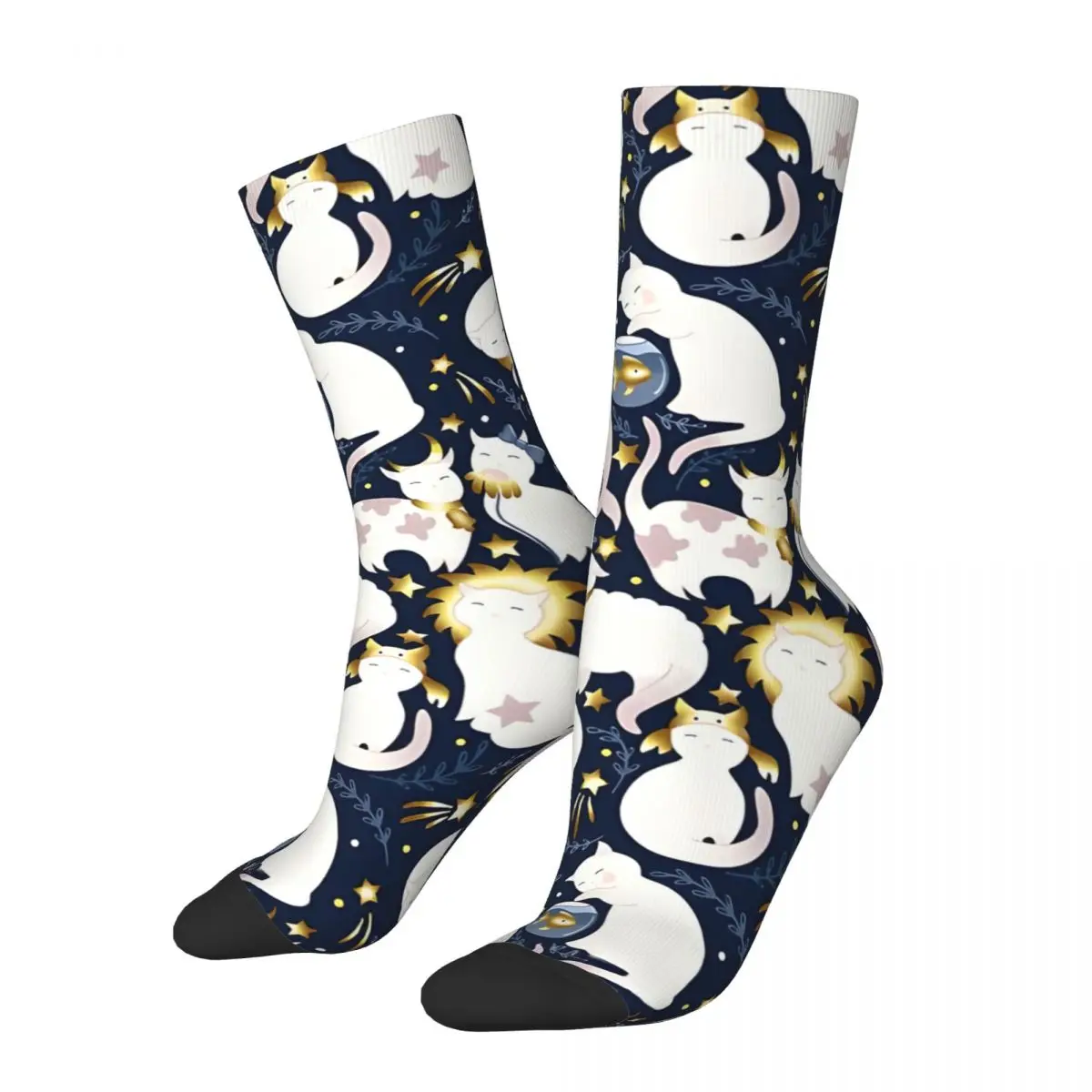 Crazy compression Zodiac Cats Sock for Men Harajuku Quality Pattern Crew Sock Casual