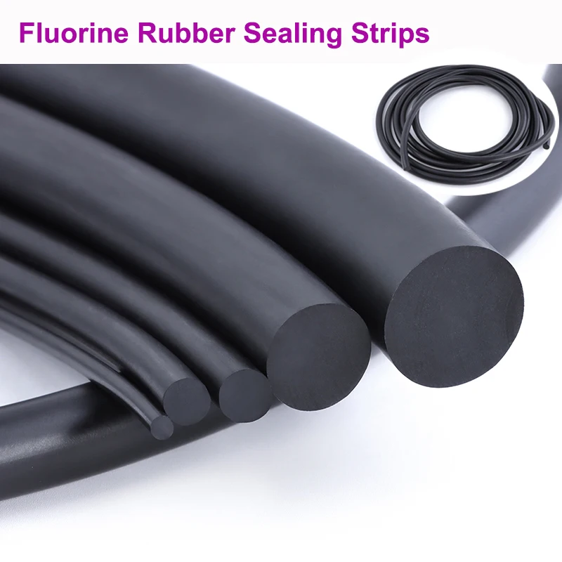 1/5m Black Fluorine Rubber Solid Strip Diameter 2,3,4,5,6,7,8,10,12,15 mm Not Foaming High Temperature O-Ring Bar Sealing Strips