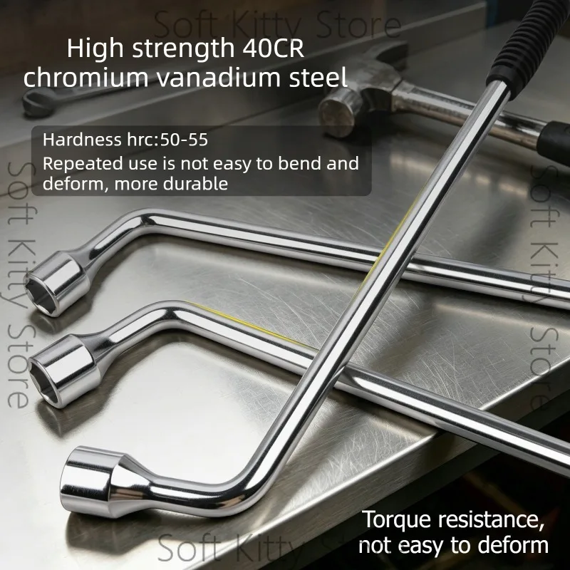 L-shaped Tire Wrench Extended Disassembly Wrenches Deepen Hexagonal Socket Labor Saving Wrench Rubber Handle Car Repair Tools