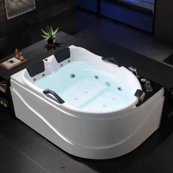 Two-Person Acrylic Whirlpool Jacuzzier With Two-Handle Waterfall Massage Bathtub Double Pillow Sanitary Tub