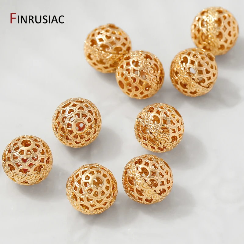 8/10 مللي متر 14K مطلية بالذهب النحاس جولة الجوف خزر عازل ، فاصل للخرز ، نمط القلب الخرز DIY بها بنفسك مستلزمات صناعة المجوهرات #5