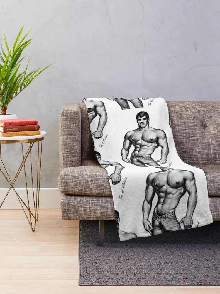 Vintage Tom of Finland Sketch (White) Throw Blanket Thermal Blanket